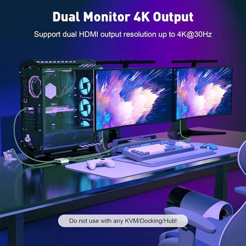 DisplayPort to Dual HDMI Adapter | 4K 60Hz DP to HDMI Splitter Extended Display Adapter for Dual Monitors,Display Port to 2 HDMI Converter for Dell, NVIDIA, AMD, Lenovo, HP in Kuwait