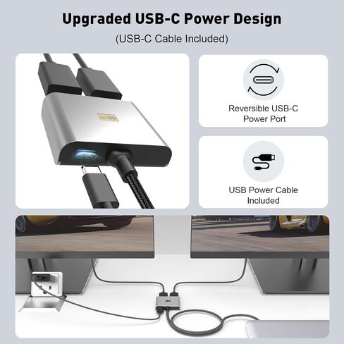 DisplayPort to Dual HDMI Adapter | 4K 60Hz DP to HDMI Splitter Extended Display Adapter for Dual Monitors,Display Port to 2 HDMI Converter for Dell, NVIDIA, AMD, Lenovo, HP in Kuwait