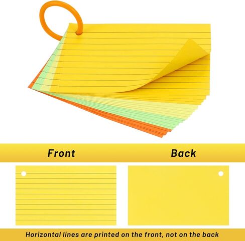 بطاقات فهرسة متعددة الألوان، 600 ورقة بطاقات فلاش مع حلقات، بطاقات فهرسة مسطرة مقاس 3 × 5 بوصة، بطاقات دراسية للتعلم المدرسي واللوازم المكتبية، 10 ألوان in Kuwait