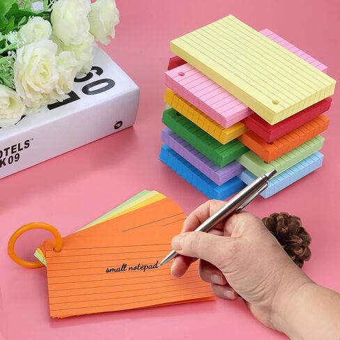 بطاقات فهرسة متعددة الألوان، 600 ورقة بطاقات فلاش مع حلقات، بطاقات فهرسة مسطرة مقاس 3 × 5 بوصة، بطاقات دراسية للتعلم المدرسي واللوازم المكتبية، 10 ألوان in Kuwait