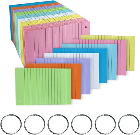 بطاقات فهرسة مقاس 4 × 6 بوصة، 600 قطعة من بطاقات الفلاش مع حلقات، 8 ألوان، بطاقات فهرس مسطرة، بطاقات فلاش ملونة مبطنة متنوعة، ورق بطاقات ملاحظات رفيعة، لوحة خدش لمذكرات بطاقة الدراسة للمنزل والمكتب والمدرسة in Saudi Arabia