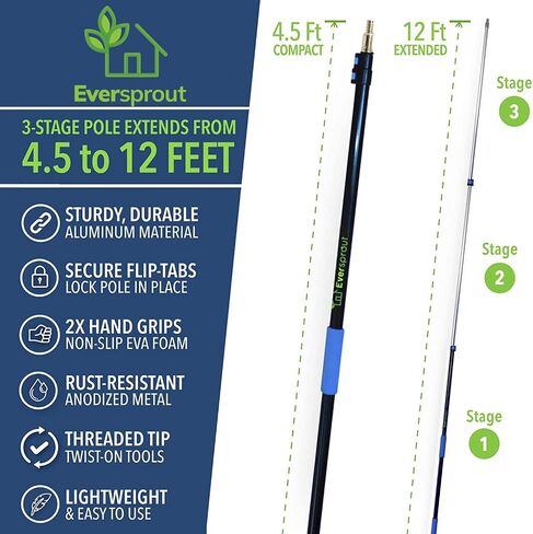 EVERSPROUT 5-to-12 Ft Car Brush with Rubber Bumper, Lightweight Extension Pole Handle, Soft Bristles Car Wash Brush, RV Wash Brush, Truck Wash Brush, Boat Brush, Solar Panel Cleaning Brush and Pole in Kuwait
