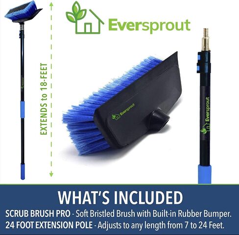 EVERSPROUT 5-to-12 Ft Car Brush with Rubber Bumper, Lightweight Extension Pole Handle, Soft Bristles Car Wash Brush, RV Wash Brush, Truck Wash Brush, Boat Brush, Solar Panel Cleaning Brush and Pole in Kuwait