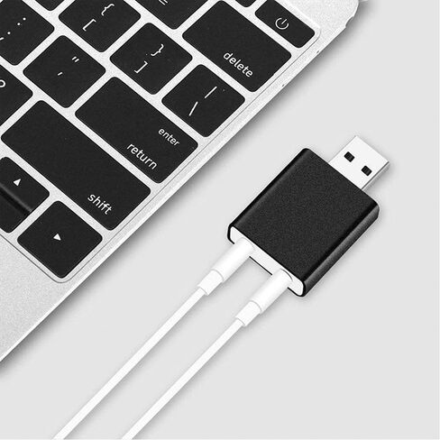 محول صوت USB من Navor Plug & Play مع مقبس سماعة رأس مقاس 3.5 مم باللون الأسود - محول صوت ستيريو خارجي متوافق مع أجهزة الكمبيوتر التي تعمل بنظام Windows وLinux وMac | محول صوت رقمي محمول متعدد الوظائف in Kuwait