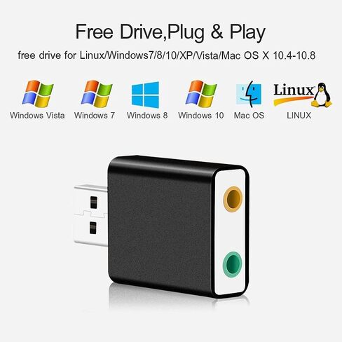 محول صوت USB من Navor Plug & Play مع مقبس سماعة رأس مقاس 3.5 مم باللون الأسود - محول صوت ستيريو خارجي متوافق مع أجهزة الكمبيوتر التي تعمل بنظام Windows وLinux وMac | محول صوت رقمي محمول متعدد الوظائف in Kuwait