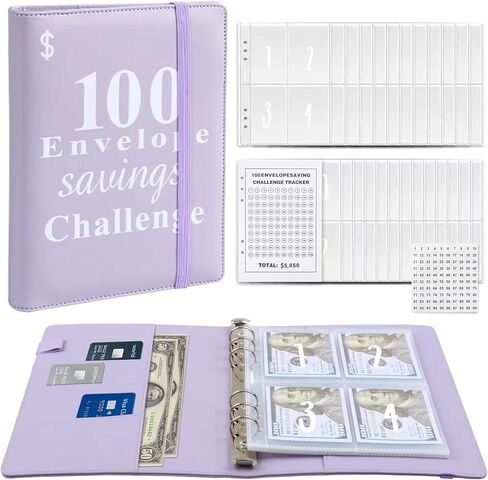 100 Envelopes Money Saving Challenge Book,A5 Budget Binder with Cash Envelopes, Book of Saving Money-Easy & Fun Way to Save $5,050, Cash Stuffing Envelopes for Budgeting & Saving (Black) in Kuwait