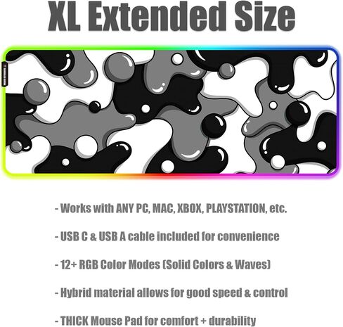 Kraken Large Gaming Mouse Pad - Non Slip Bottom - Stain & Water Resistant - Extended XXL Mousepad Large Desk Pad for Gaming, Office & Home - Desk Mat for Keyboard and Mouse - 32" x 12" (Black) in Saudi Arabia
