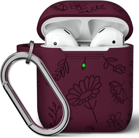 حافظة Airpods، غطاء حماية منقوش عليه زهرة سيليكون غطاء جلد Apple Airpod 2/1 مع سلسلة مفاتيح للنساء والفتيات، زهرة الصبار الخضراء in Saudi Arabia