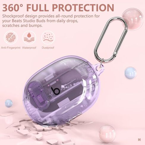 غطاء حافظة Beats Studio Buds/Studio Buds Plus شفاف 2021/2023 مع مجموعة منظف، غطاء حماية بقفل آمن لسماعات Beats Studio Buds الجديدة + حافظة سماعات الأذن مع سلسلة مفاتيح للنساء والفتيات والأطفال، شفاف in Saudi Arabia