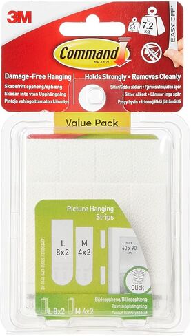 Command Medium and Large Picture Hanging Strips, Damage Free Hanging Picture Hangers, No Tools Wall Hanging Strips for Living Spaces, White, 4 Medium Pairs and 8 Large Pairs (Pack of 2) in Saudi Arabia