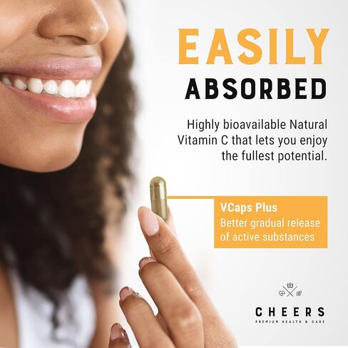 CHEERS - Vitamin C, Natural Immune System Booster Made from Rose HIPS, Grapefruit and Acerola Extracts, Vegan and Gluten-Free Alternative to Vitamin C Tablets, 1000 mg per Capsule, 90 Capsules in Kuwait