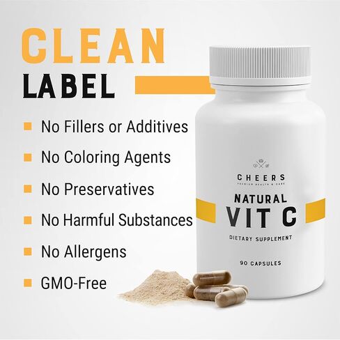 CHEERS - Vitamin C, Natural Immune System Booster Made from Rose HIPS, Grapefruit and Acerola Extracts, Vegan and Gluten-Free Alternative to Vitamin C Tablets, 1000 mg per Capsule, 90 Capsules in Kuwait