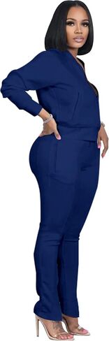 TOPSRANI Women Two Piece Outfits Casual Sweatsuits Bodycon Tracksuit Solid Sweat Suit Zip Crop Jacket Matching Pants Set in Saudi Arabia
