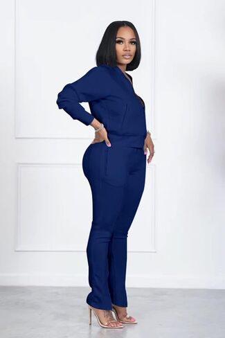 TOPSRANI Women Two Piece Outfits Casual Sweatsuits Bodycon Tracksuit Solid Sweat Suit Zip Crop Jacket Matching Pants Set in Saudi Arabia