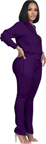 TOPSRANI Women Two Piece Outfits Casual Sweatsuits Bodycon Tracksuit Solid Sweat Suit Zip Crop Jacket Matching Pants Set in Saudi Arabia