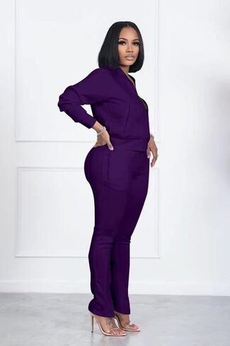 TOPSRANI Women Two Piece Outfits Casual Sweatsuits Bodycon Tracksuit Solid Sweat Suit Zip Crop Jacket Matching Pants Set in Saudi Arabia
