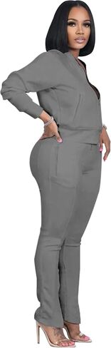 TOPSRANI Women Two Piece Outfits Casual Sweatsuits Bodycon Tracksuit Solid Sweat Suit Zip Crop Jacket Matching Pants Set in Saudi Arabia