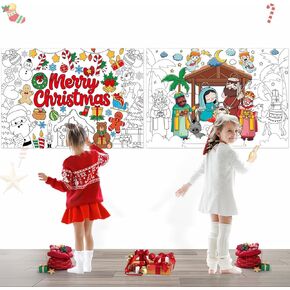 AUGSUN 2 PCS Giant Christmas Coloring Posters, Nativity Large Coloring Poster, Xmas Jumbo Paper Coloring Tablecloth Coloring Sheets for Kids Christmas Holiday Activities School Party Favors Gift