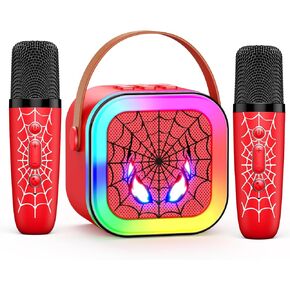 LED Karaoke Machine Toy: Mini Microphone for Kids 4 5 6 7 8 9 10 Year Old Boys Girls Toys Easter Birthday Gifts Portable Bluetooth Speaker with 2 Wireless Mics for Boy Girl Kid Ages 3-12
