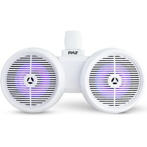 Pyle Dual Waterproof Off-Road Speakers - 8" 300W 2-Way Marine Wakeboard Tower Sound System w/LED Light, Full Range Outdoor Stereo Speaker for Car, ATV, UTV, Jeep, Boat, Includes Brackets (White)
