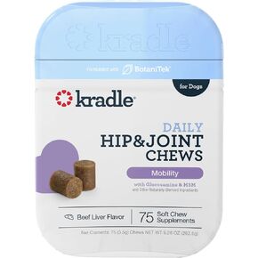 حزمة Kradle اليومية للورك والمفاصل - بخاخ موضعي للتنقل والراحة - دعم تخفيف التهاب المفاصل للكلاب بمكونات مهدئة - لجميع سلالات وأحجام الكلاب - 75 قطعة للمضغ ورذاذ 4oz in Kuwait