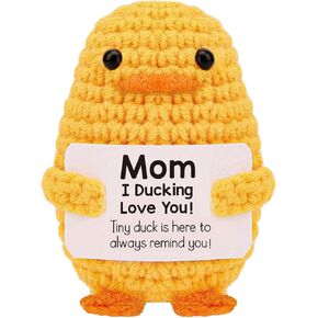 Inspirational Crochet Positive Duck，Stocking Stuffers for Women Cute Handmade Potato Knitted Duck Toy with Positive Card Cheering I Duck Love You Birthday Gifts for Women