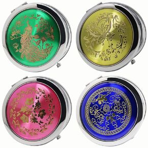 HUAMULAN 2 Sets Vintage Bronze Hollow Mirror and Comb, Assorted Pattern Retro Makeup Mini Hand Mirror Rhinestone Cosmetic Tool,Metal Frame Handle Mirror,Wedding Favor Party Gifts,with Gift Box