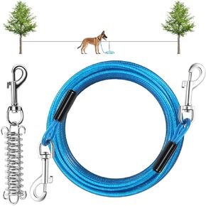 Dog Tie Out Cable, 20 FT Dog Lead Cable with Detachable Shock Spring, Dog Runner Chains for Outside Yard Camping Hold Small or Medium Dogs (20Feet, up to 125lbs)