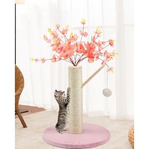 Couner Cat Scratching Post-39.4''Tall Palm Tree Cat Scratching Post for Indoor Cats,Cat Scratcher with Sisal Rope,Wood Base,Self Groomer,4*Hanging Balls,1*Spring Ball,Interactive Ball