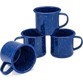 COLETTI Classic Camping Mug — Set of 4, 12 oz Coffee Mug — Enamel Mug – Camping Mugs – Camping Coffee Mugs – Travel Mug – Coffee Mug Set (Blue, 12 oz)