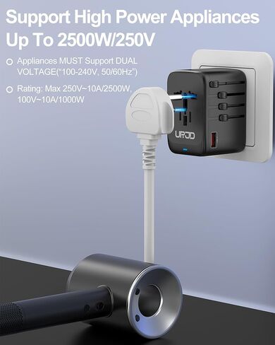 يوفر محول السفر العالمي منافذ USB-C بقدرة 5.8 أمبير 3 × 3.0 أمبير، ومنفذين USB-A بقدرة 2 × 2.4 أمبير ومنفذ تيار متردد متعدد، ومحول قابس الطاقة الدولي، وشاحن عالمي للاتحاد الأوروبي والولايات المتحدة والمملكة المتحدة والاتحاد الأفريقي لأكثر من 200 دولة in Kuwait