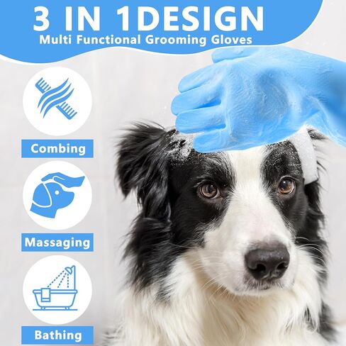 Pet Grooming Gloves—Heat Resistant Dog Washing Gloves with High-Density Teeth, Dog Bath Scrubber with Enhanced Five Finger Design, Silicone Gloves for Dogs and Cats Bathing, Massage (Gray) in Kuwait
