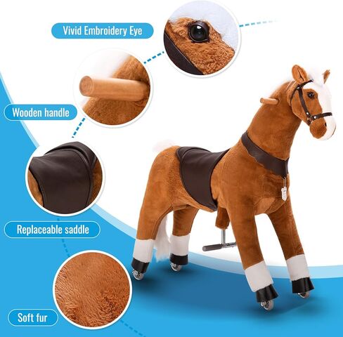 حصان ركوب يوفري، لعبة ركوب الخيل، حصان ميكانيكي، حيوان قطيفة، عرف وذيل أبيض، من 6 سنوات للبالغين in Kuwait