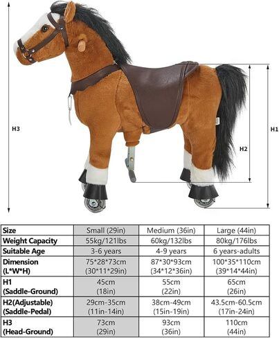 UFREE Riding Horse, Horse Riding Toy, Mechanical Horse, Plush Animal, White Mane and Tail, 6 Years to Adult in Kuwait