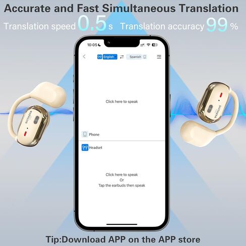 SIOTMERA Real Time Translation Earbuds K120, Instant Language Translator Device with 144 Language, Offline Voice Translation Earbuds Travel Business Learning 3-in-1 Earbuds, Black in Kuwait