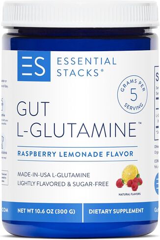 مسحوق الجلوتامين Gut L من Essential Stacks XL (500 جرام) - صنع في الولايات المتحدة الأمريكية، غير معدّل وراثيًا، خالي من الغلوتين، نباتي، بدون نكهة (100 حصة) in Kuwait