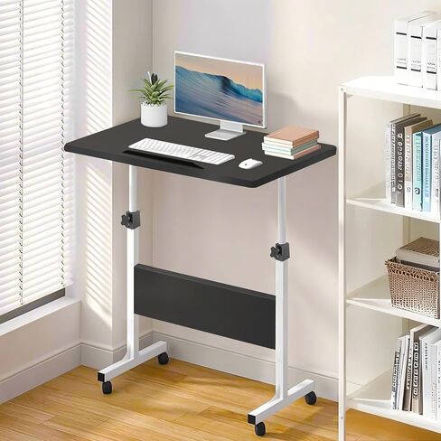 Small Standing Desk Adjustable Height, 31.5inch Small Folding Desk for Small Space, Portable Laptop Desk, Home Office Desks with Wheels, Small Computer Rolling Desk, End Tables for Bedroom in Saudi Arabia