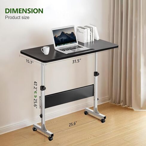 Small Standing Desk Adjustable Height, 31.5inch Small Folding Desk for Small Space, Portable Laptop Desk, Home Office Desks with Wheels, Small Computer Rolling Desk, End Tables for Bedroom in Saudi Arabia