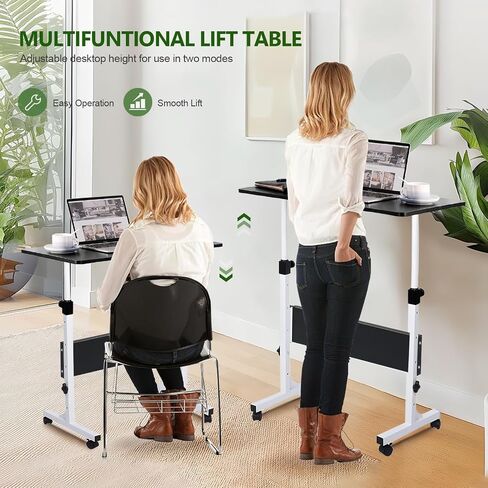 Small Standing Desk Adjustable Height, 31.5inch Small Folding Desk for Small Space, Portable Laptop Desk, Home Office Desks with Wheels, Small Computer Rolling Desk, End Tables for Bedroom in Saudi Arabia
