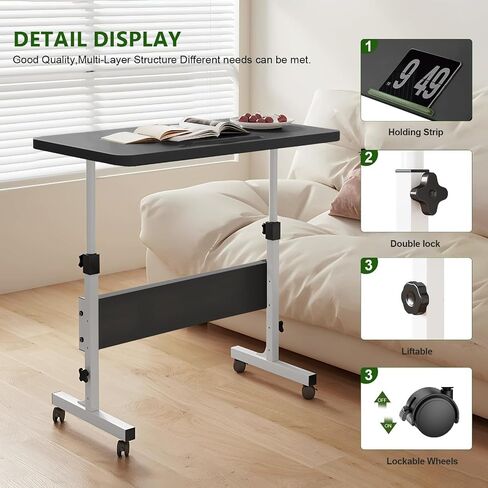 Small Standing Desk Adjustable Height, 31.5inch Small Folding Desk for Small Space, Portable Laptop Desk, Home Office Desks with Wheels, Small Computer Rolling Desk, End Tables for Bedroom in Saudi Arabia