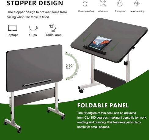 Small Standing Desk Adjustable Height, 31.5inch Small Folding Desk for Small Space, Portable Laptop Desk, Home Office Desks with Wheels, Small Computer Rolling Desk, End Tables for Bedroom in Saudi Arabia
