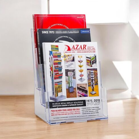 Azar Displays 252376 Four Tier, Four Pocket Letter Brochure File Holder for Flyer, Office Supplies, Paper Document or Magazines, Clear Organizer for Wall and Counter Desktop Stand, 8.5" x 11" in Kuwait