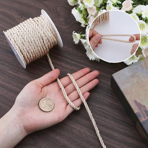 GORGECRAFT 22 Yards Cord Trim 5mm/0.2" Polyester Twist Silk Rope Twine Decorative Braided Cording Thread String Ribbon for Home Decor Curtain Tieback Upholstery Honor Cord Sewing Crafting Gold in Saudi Arabia