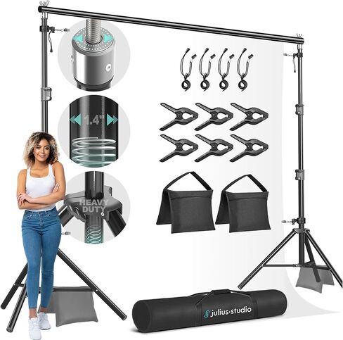 Julius Studio [Enhanced Heavy Duty] 10 x 9.8 ft. (W x H) Backdrop Stand Background Support System Accessory Kit, New Metal Cap Head, Upgrade Joints, Anti Slip Rubber Shoe, Photography Studio, JSAG660 in Kuwait