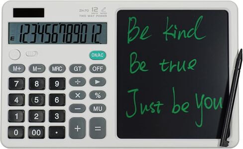 Desk Calculator Large Display with 7'' Erasable Writing Pad, 12 Digits Large Screen Display Jumbo Calculadora, Solar & Battery Powered Big Button Calculators for Business Office School, Black in Kuwait
