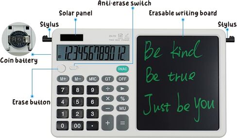 Desk Calculator Large Display with 7'' Erasable Writing Pad, 12 Digits Large Screen Display Jumbo Calculadora, Solar & Battery Powered Big Button Calculators for Business Office School, Black in Kuwait