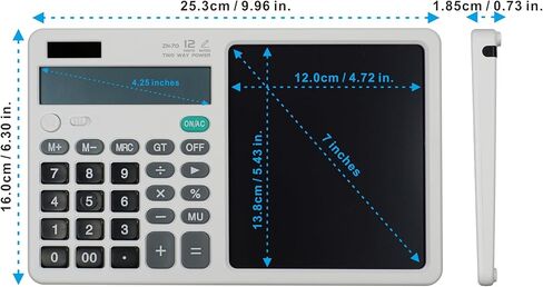 Desk Calculator Large Display with 7'' Erasable Writing Pad, 12 Digits Large Screen Display Jumbo Calculadora, Solar & Battery Powered Big Button Calculators for Business Office School, Black in Kuwait