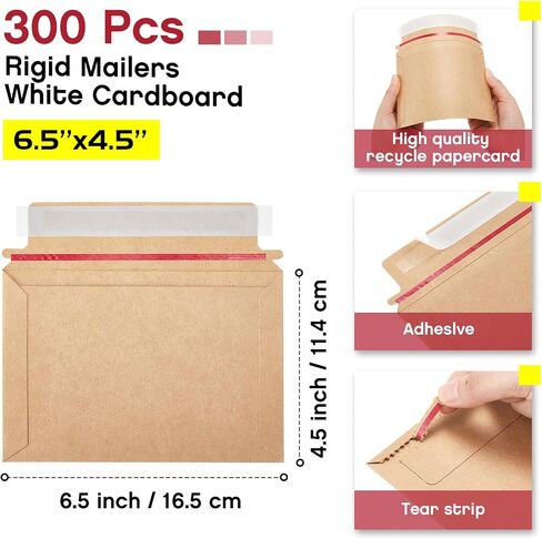 Affrolling 400 Pcs Rigid Photo Mailers with Self-adhesive Cardboard Card Shipping Envelopes Bulk for Document (6.5 x 4.5 Inch,White) in Kuwait