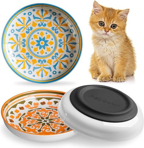 Ceramic Cat Bowls, Nonslip Cat Food Bowl Set with Silicone Base, Whisker Friendly Cat Dishes for Food and Water, 4 Pack Cute Cat Plates for Feeding Indoor Cats, Kitten, Small Dogs in Kuwait