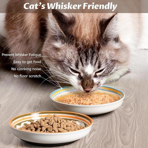 Ceramic Cat Bowls, Nonslip Cat Food Bowl Set with Silicone Base, Whisker Friendly Cat Dishes for Food and Water, 4 Pack Cute Cat Plates for Feeding Indoor Cats, Kitten, Small Dogs in Kuwait